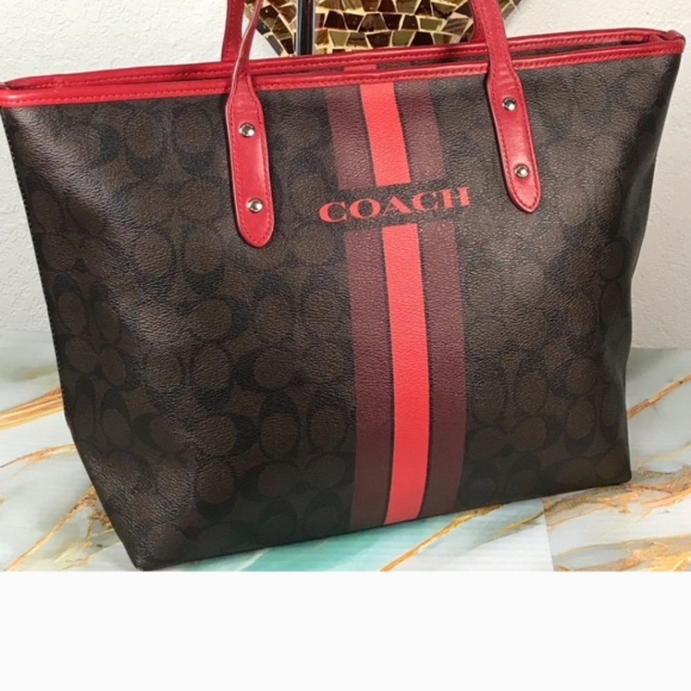 COACH Varsity Stripe City Zip Tote Bag  2016   11.75"x10.5"x5.5" - Picture 8 of 14